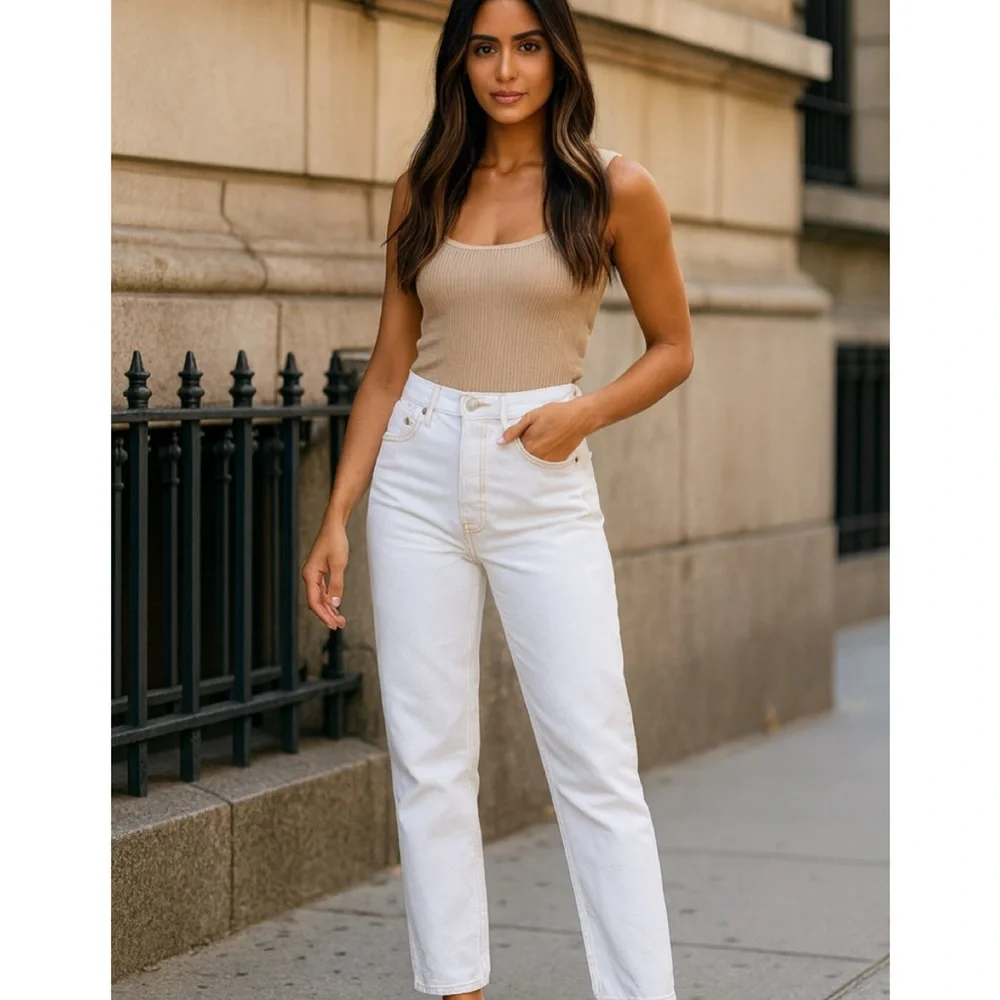 GRLFRND Revolve Helena Super High Rise Straight Leg Jeans Cream White 29